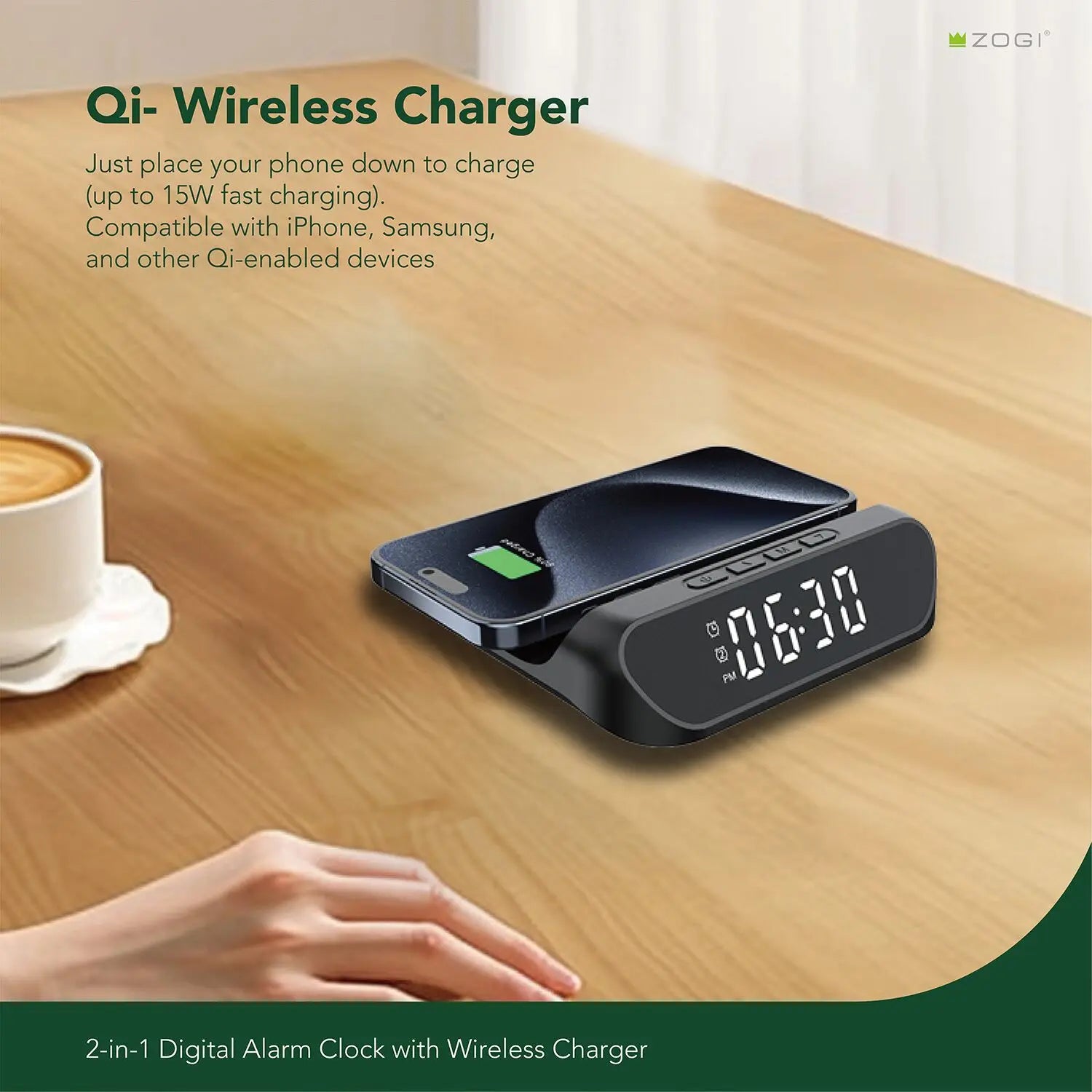 Minimalist Wireless Charging Desk Clock