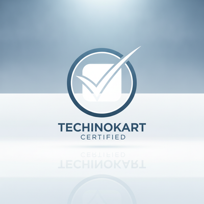 A modern, professional trust badge or certification logo for Techinokart, featuring clean lines and a slate blue and white co